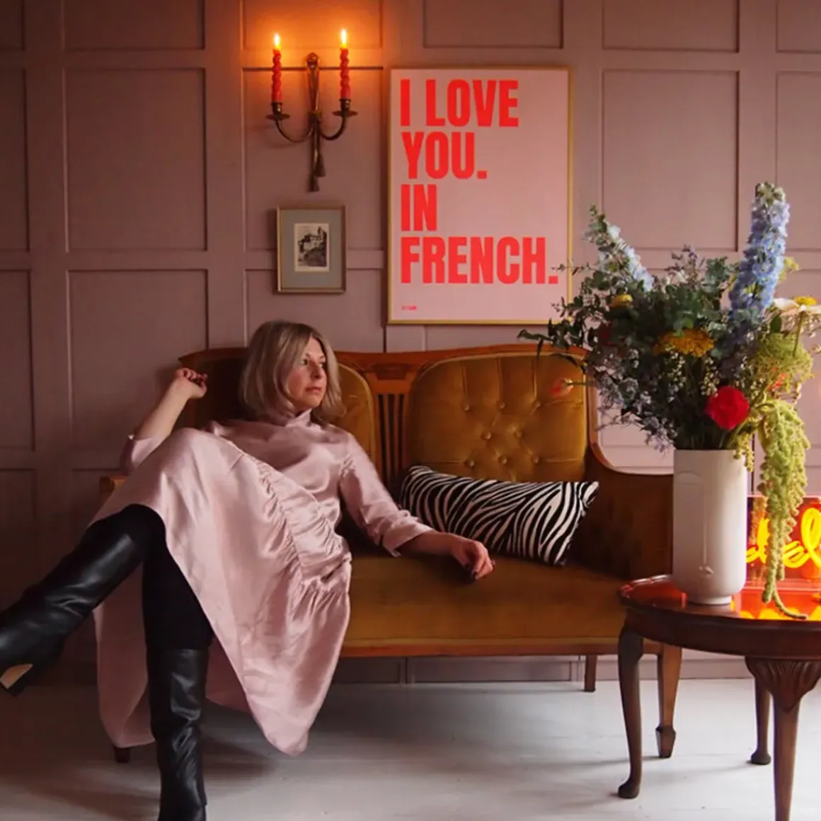 Affiche I love you in French - 50 x 70 cm - Pink