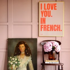 Affiche I love you in French - 50 x 70 cm - Pink