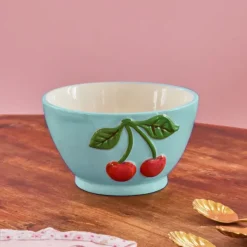 Bol avec cerises en relief - Menthe - 250 ml