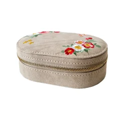 Boîte à Bijoux Ovale en Velours - Fleurs brodées