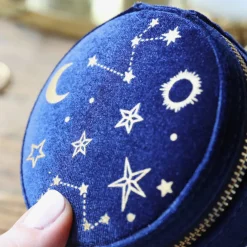 Boîte à Bijoux Ronde en Velours Nuit Etoilée - Bleu Marine