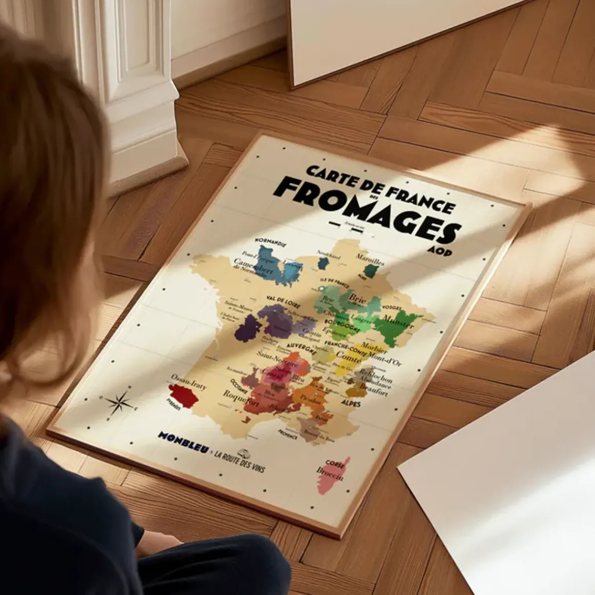 Carte de France des fromages AOP - 30 x 40 cm - Ecru