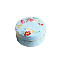 Mini boite à Bijoux rond en velours à fleurs brodées
