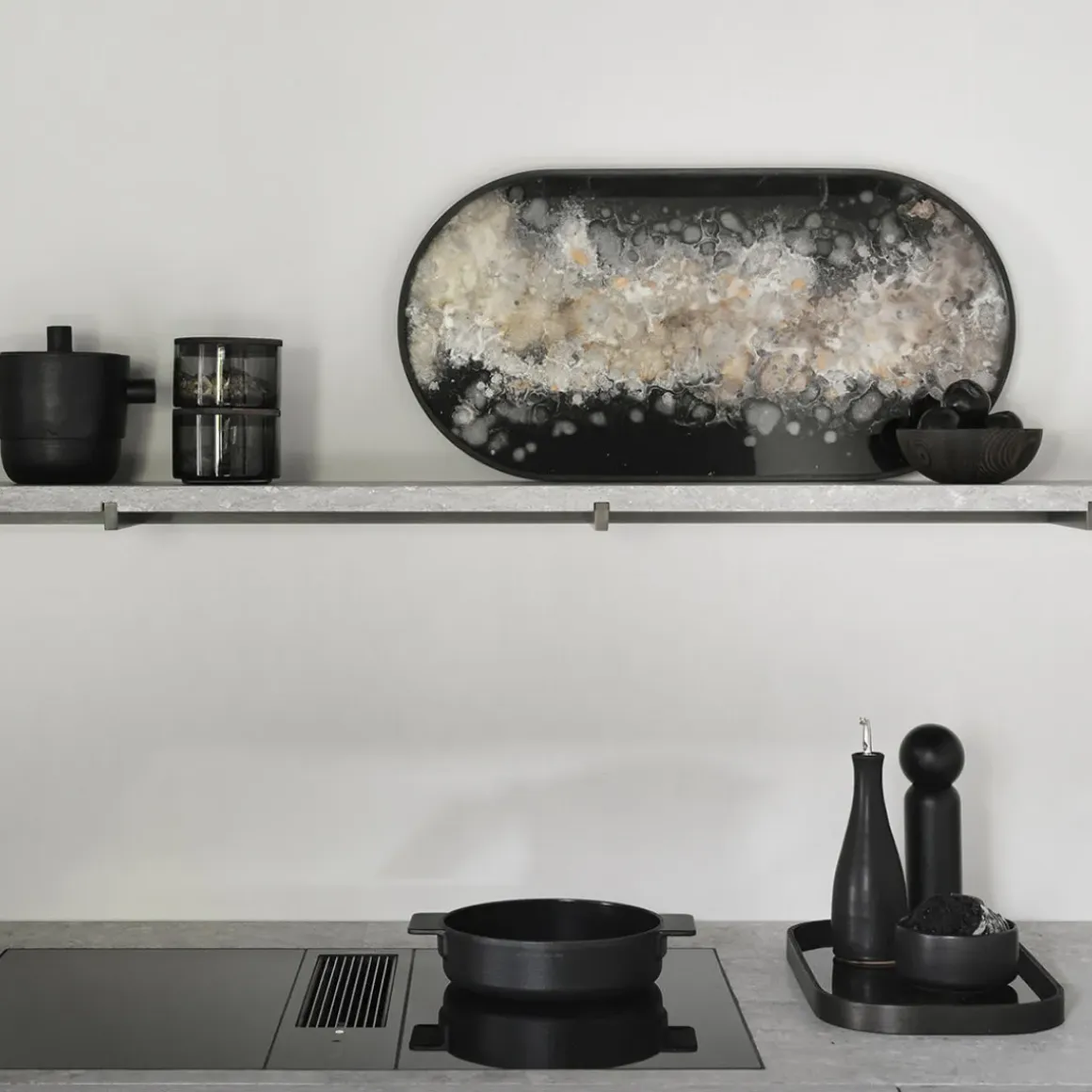 Plateau ovale en verre Black Organic