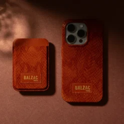 Porte-cartes Cuir Reptile Vernis - Cognac