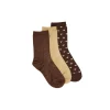 Set de 3 chaussettes fantaisie - Petit Coeur Doré Marron