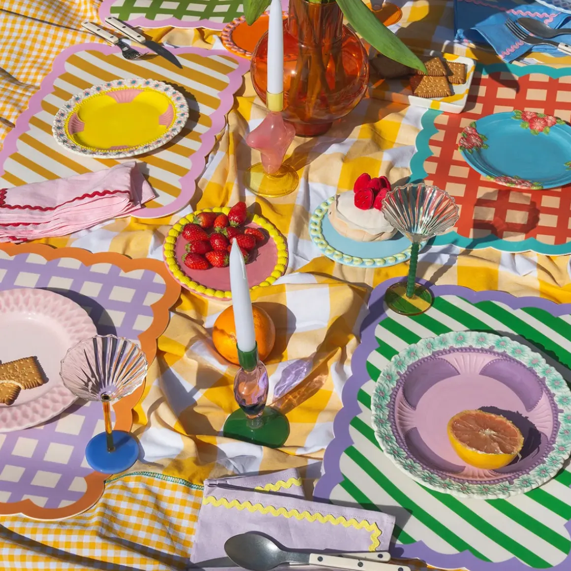 Set de table Biscotti à Rayures - 38 cm x 48 cm - Vert u0026 Violet
