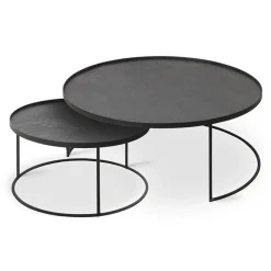Set de 2 tables basses pour plateaux ronds en métal noir - Ø 62 cm u0026 Ø 93 cm