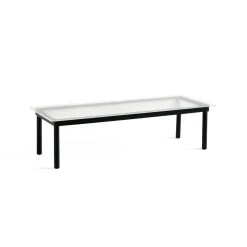 Table basse Kofi Chêne Massif Noir u0026 Verre Roseau Clair - l 140 x L 50 x h 36 cm