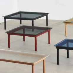 Table basse Kofi Chêne Massif Noir u0026 Verre Teinté Gris - l 100 x L 100 x h 36 cm