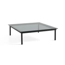 Table basse Kofi Chêne Massif Noir u0026 Verre Teinté Gris - l 120 x L 120 x h 36 cm