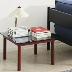 Table basse Kofi Chêne Massif Rouge Grange u0026 Verre Clair - l 80 x L 80 x h 36 cm