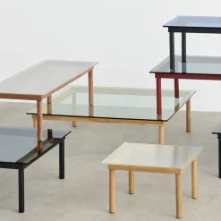 Table basse Kofi Chêne Massif Rouge Grange u0026 Verre Roseau Transparent - l 80 x L 80 x h 36 cm
