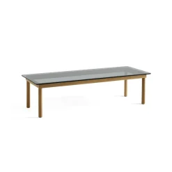 Table basse Kofi Chêne Massif u0026 Verre Teinté Gris - l 140 x L 50 x h 36 cm