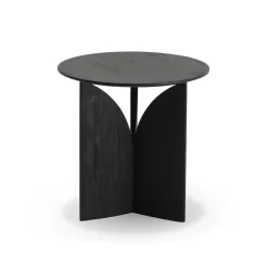 Table d'appoint Fin en teck noir verni - Ø 50 cm