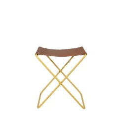 Tabouret Pliant Nola cuir et fer - 39 x 31 x 45 cm - Harvest Or