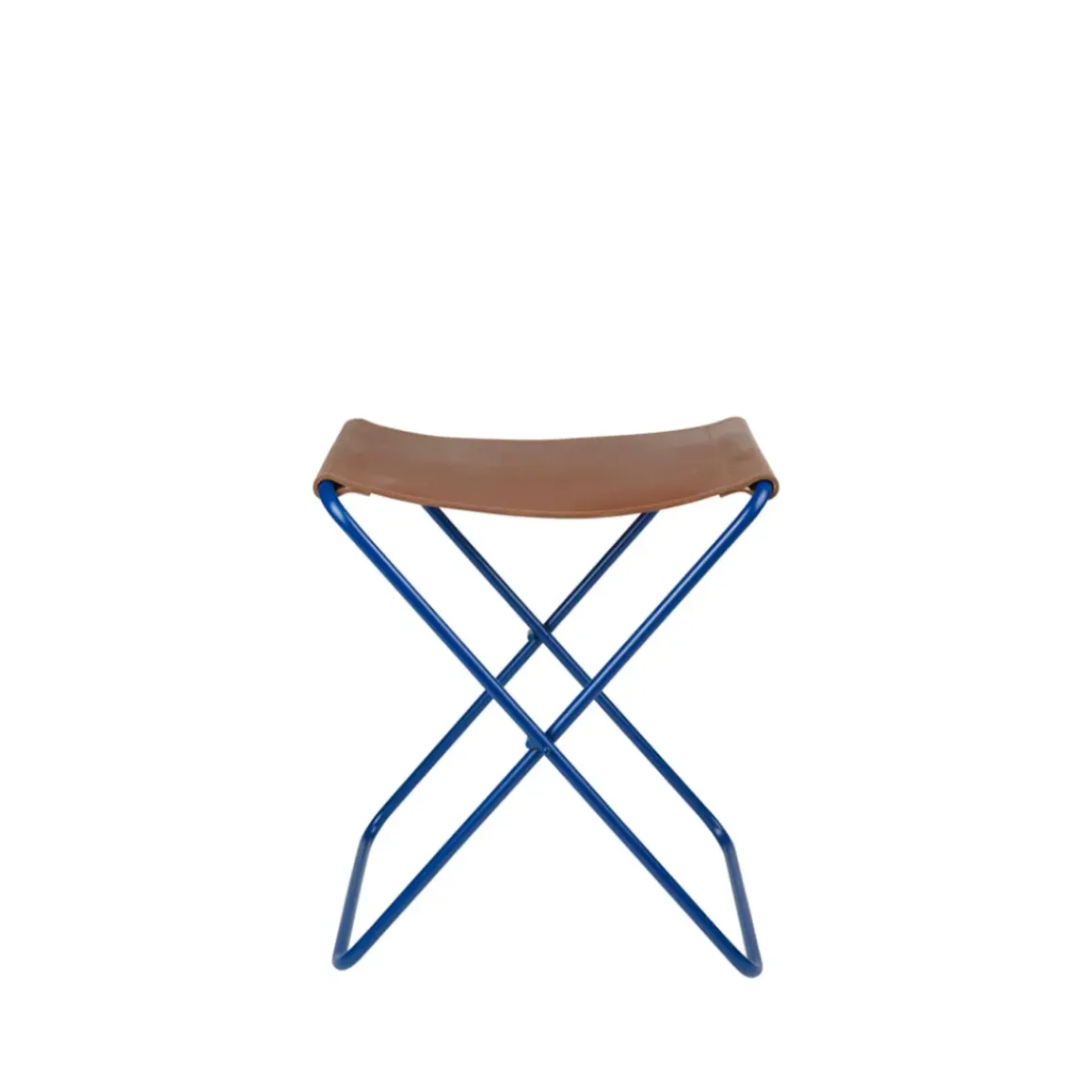 Tabouret Pliant Nola cuir et fer - 39 x 31 x 45 cm - Intense Bleu